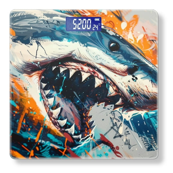 High Precision Body Weight Scale Smart Bathroom Scales with Large LCD Display(400lbs),Decorative for Bedroom-Angry Shark With Mouth Open