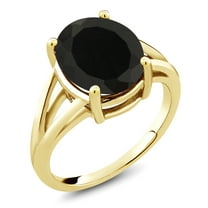 Gem Stone King 18K Yellow Gold Plated Silver Black Onyx Ring for Women (4.00 Cttw, Gemstone December Birthstone, Oval 12X10MM, Available in Size 5,6,7,8,9)