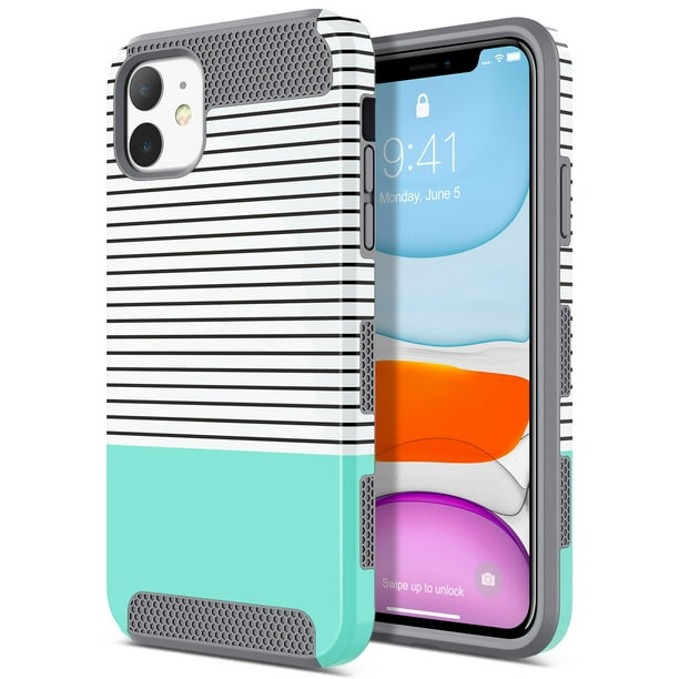 Iphone 11 Case Ulak Stylish Slim Fit Hybrid Dual Layer Protective Flexible Shock Proof Tpu Bumper Hard Pc Back Cover For Apple Iphone 11 6 1 Inch Mint Minimal Stripes Walmart Com Walmart Com