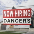 thumbnail image 2 of Now Hiring Dancers 13 oz Heavy Duty Vinyl Banner Dancer Jobs Available Help Wanted Sign for Business Advertising Indoor/Outdoor Single-Sided with Metal Grommets (1.5x5 ft, Wh & Re & Bk), 2 of 6