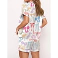 thumbnail image 5 of Yunliwuli Women's Satin Pajama Set, Lapel Neck Button Down Short Sleeve Tops + Elastic Waist Shorts 2 Pieces Lounge Sleepwear Set, 5 of 6