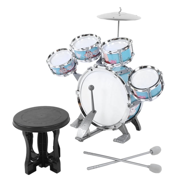 Kids Drum Set, Musical Instrument Small Cartoon Musical Drum Set, Plastic Rhythm Beat Toy For Children From 1 To 6 Years Old Bleu