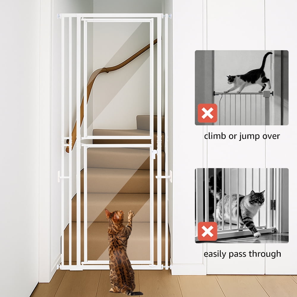unipaws 79" Extra Tall Cat Gate, Clear Acrylic Dog Gate for Doorways, Fit 27.5"-37" Openings, White
