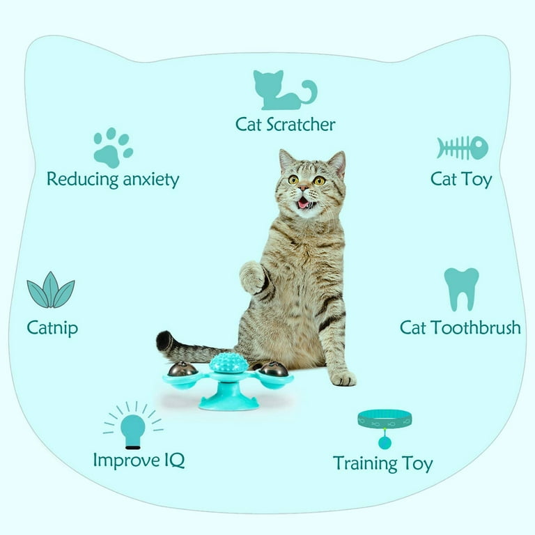 Popvcly Cat Food Puzzle, Windmill Cat Toy, Turntable Food Dispenser, Multifunctional Interactive Teasing, Funny Kitten Toys Cat Leaking Food Puzzle Toy with