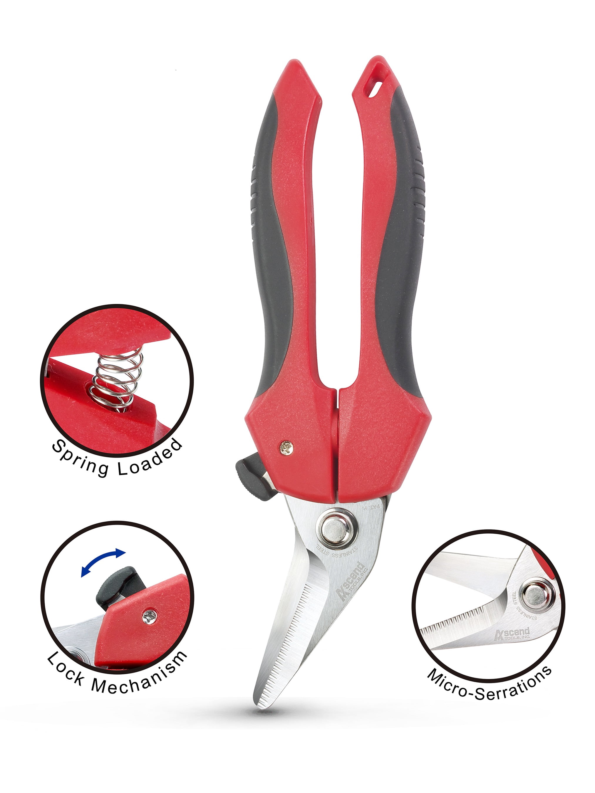 Ascend Tools 7-1/4 inch Medium Duty Professional Spring Loaded Multipurpose Angled Edge Shears