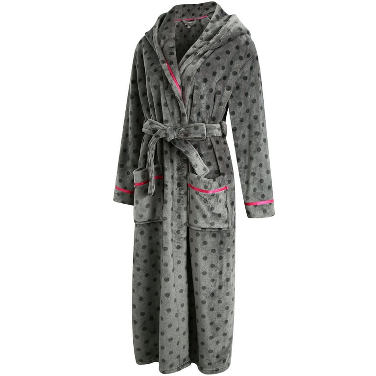 Richie House Women's Long Hooded Robe Plush Soft Warm Fleece Elegant Lounger Collar Style Bathrobe Housecoat Sleepwear for Ladies Rhw2882, Size: Large