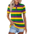 thumbnail image 2 of Hearthz Striped Women's Polos Golf Shirts Short Sleeve 3 Buttons Collared Uniform Tops for Women UPF 50+ Sun Protection Golf Shirt for Women Yellow S, 2 of 6