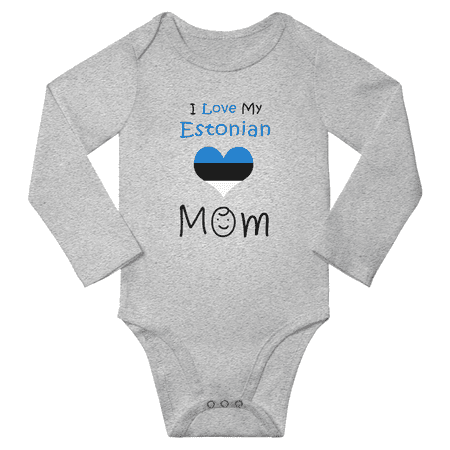 

I Love My Estonian Mom Baby Long Slevve Romper Bodysuit (Gray 6-12 Months)