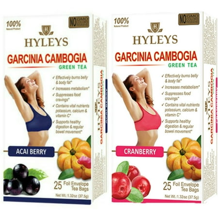 Hyleys Acai Garcinia Cambogia Green Tea and Cranberry Garcinia Cambogia Green Tea Duo, 25 teabags
