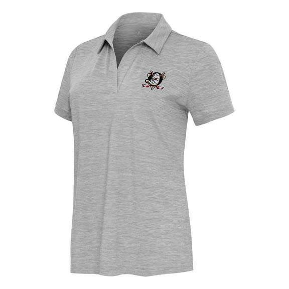 Women's  Antigua Heather Gray Anaheim Ducks Layout V-Neck Polo