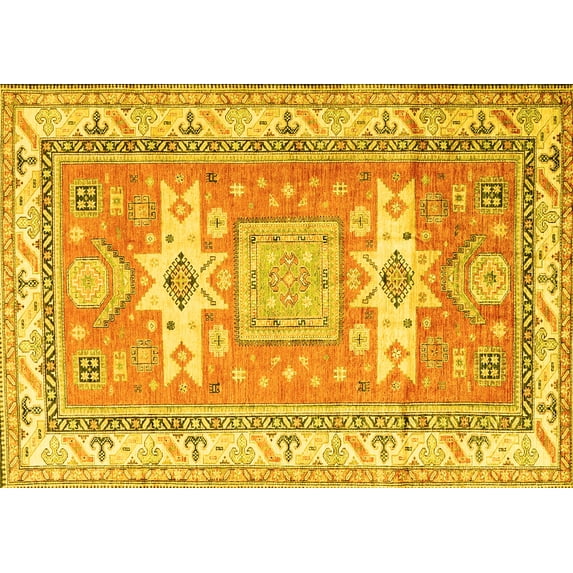 Ahgly Company Machine Washable Indoor Rectangle Geometric Yellow Traditional Area Rugs, 6' x 9'