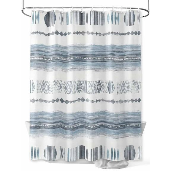 Fsddascl White Blue Brush Shower Curtain Set - 36" x 78" Washable Bathtub Curtain with 12 Hooks, Modern Abstract Vintage Texture Waterproof Fabric Stall Shower Curtains for Bathroom/Bathtub Décor