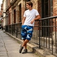 thumbnail image 6 of Men's Elastic Waist Drawstring Shorts Knee-Length Camouflage Cargo Pockets Relaxed Fit Soft Breathable Summer Bottoms for Outdoor Work and Casual Daily Wear Blue L, 6 of 6