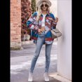 thumbnail image 4 of Chaqueta de Larga con Solapa Acogedora para Mujer, con Estampado Azteca Occidental y Bolsillos, Abrigo Informal y Cálido. Azul Pavo Real L, 4 of 10