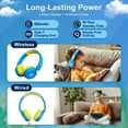 thumbnail image 5 of Contixo KB-300 Kid Safe 85DB Over the Ear Foldable Wireless Bluetooth LED Headphone with Volume Limiter, Built-in Microphone, Micro SD, FM Stereo Radio, Audio Input, Blue + Yellow, 5 of 8