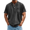thumbnail image 2 of Xdegoge Mens Vintage Washed Henley T Shirt Short Sleeve Casual Athletic Fit Button Down Placket Tee With Chest Pocket Summer Outdoor Everyday Basic Workout Tops Shirts, 2 of 6