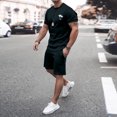 thumbnail image 3 of Men's Spring Summer 2-Piece Outfit, Casual Muscle Fit Short Sleeve Tee and Classic Fit Sport Shorts, Lightweight Tracksuit For Sports and Leisure,Black,S, 3 of 6