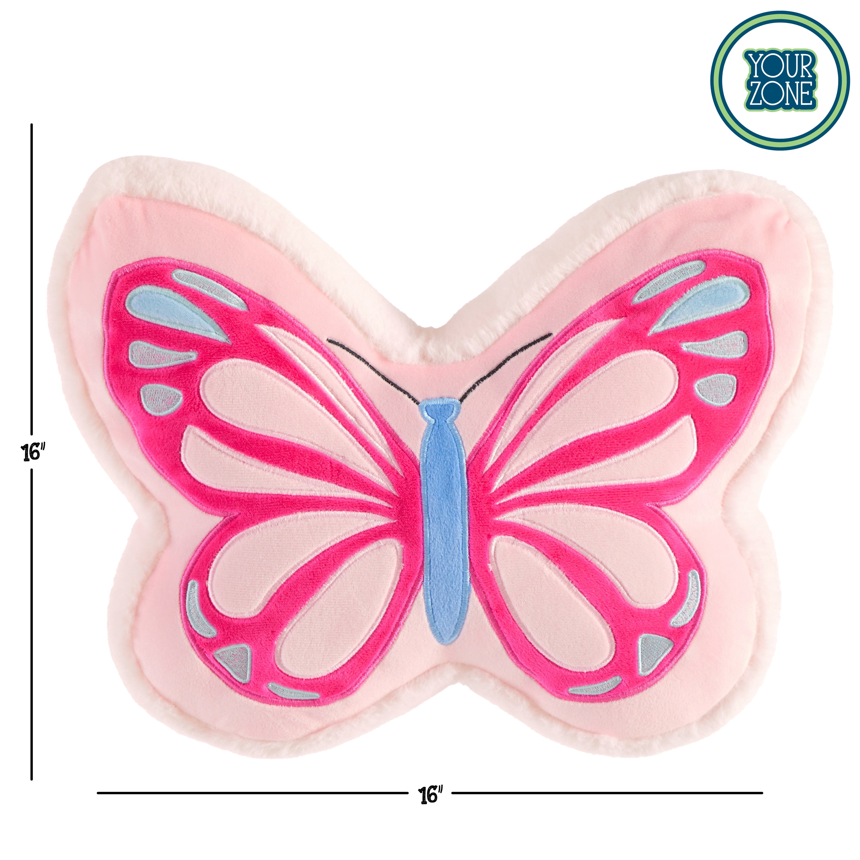 (2 pack) Your Zone Butterfly Decorative Pillow for Kids, Pink, Spot-clean, 11" H