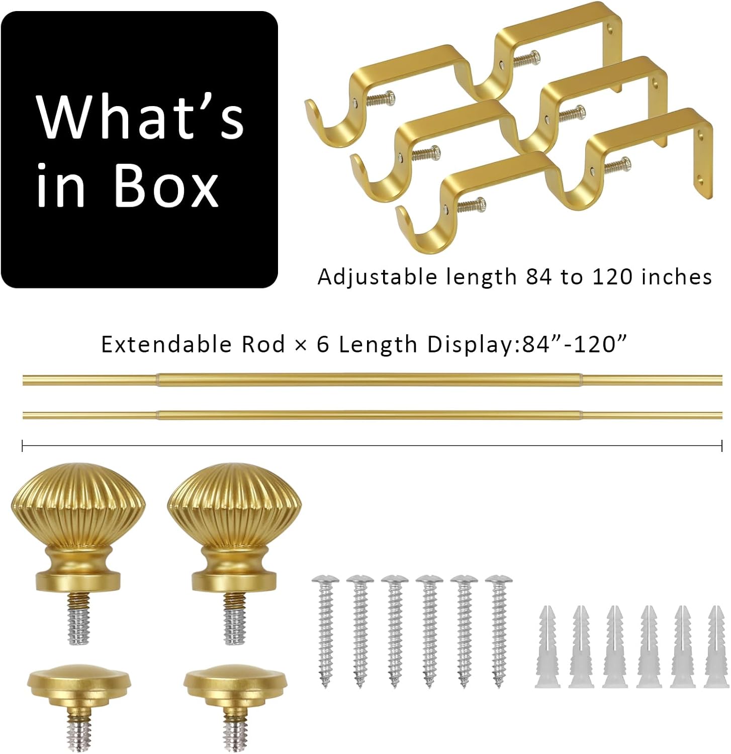 eTeckram 5/8" Double Curtain Rod with Bateau Finials,Gold,84‘’-120‘’