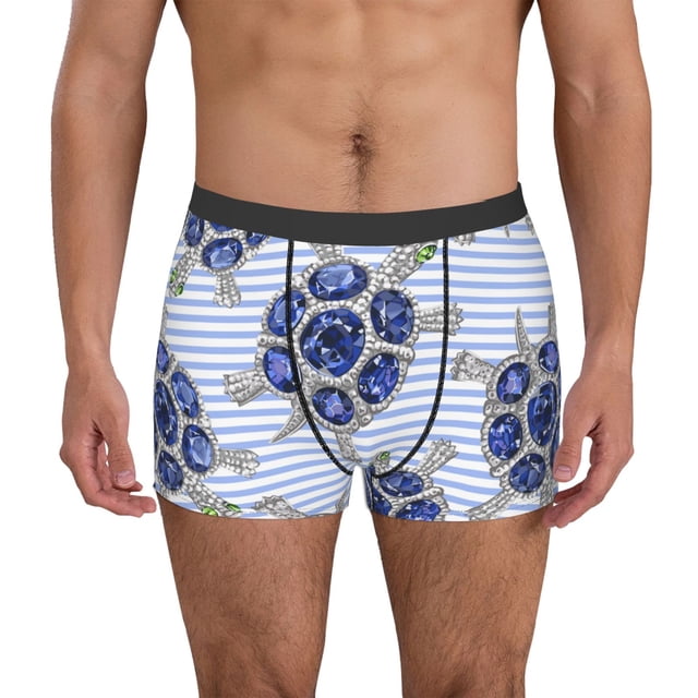 Balery Turtle with Blue Stones Calzoncillos bóxer para hombre, ropa interior de algodón suave y transpirable con cinturilla de nailon-Small