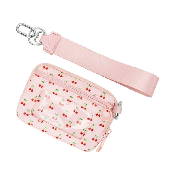 Cartera de Muñeca Portátil E Impermeable Zar250925006 | Tarjetero Transparente con Ranura para Tarjetas | Estampado de Fresa y Cereza | Poliéster Ligero y Transpirable | Cartera de Viaje para Uso Dia