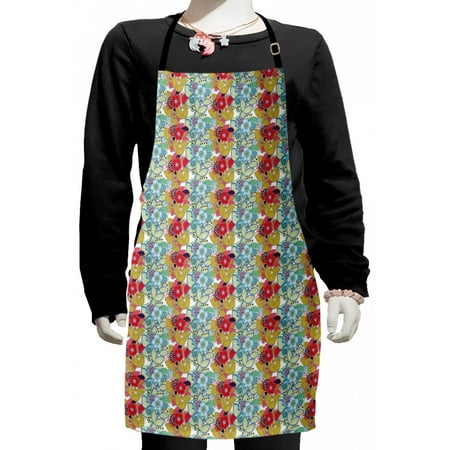 

Floral Kids Apron Floral Theme Colorful Blossoms and Leaves Arrangement Garden Artwork Boys Girls Apron Bib with Adjustable Ties for Cooking Baking Painting Pale Teal and Dark Coral by Ambesonne