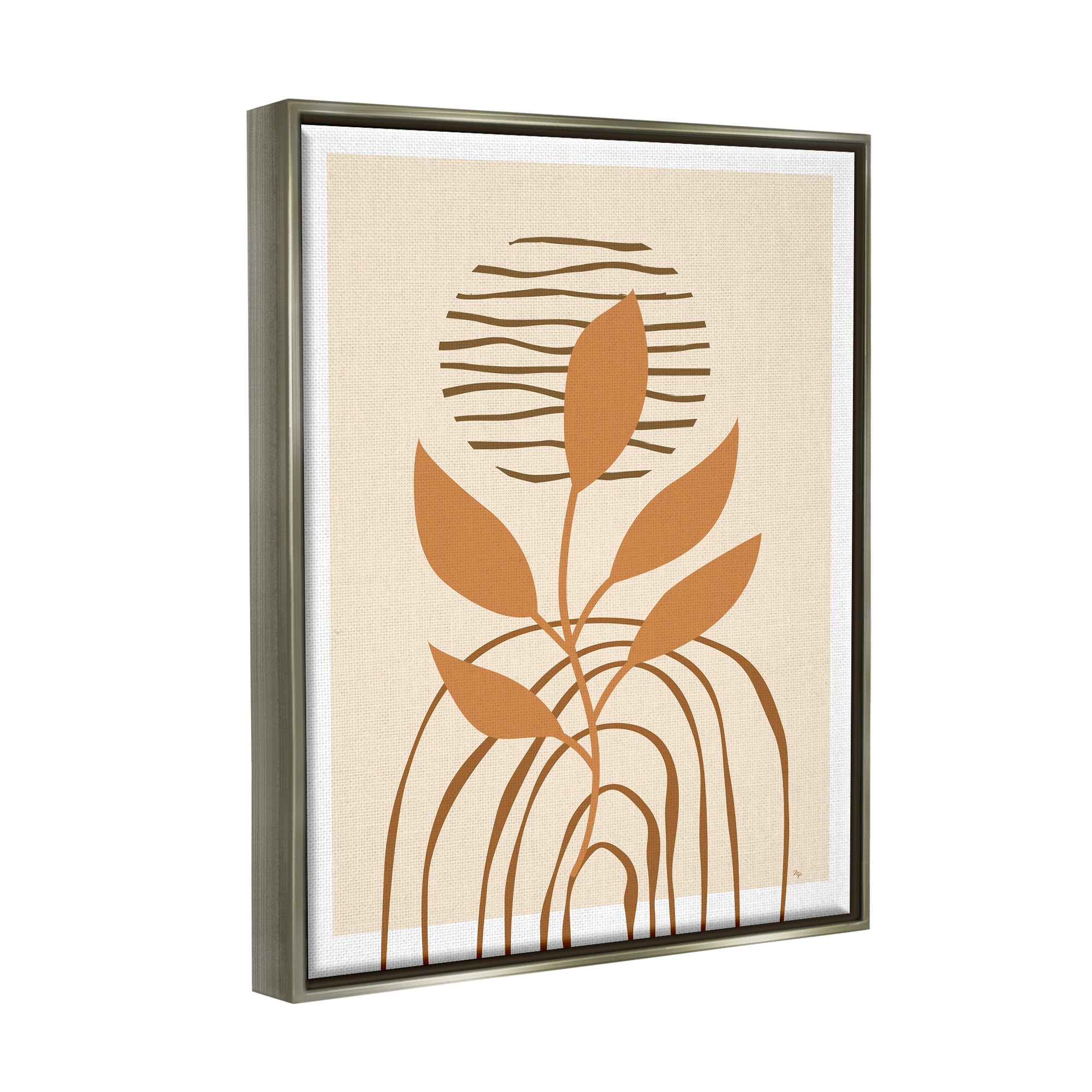 Stupell Industries Earthy Boho Plant Botanical & Floral Painting Gray Floater Framed Canvas Art Print Wall Art, 17 x 21