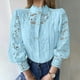 thumbnail image 2 of Blusas para mujer,Camisa de encaje para mujer, elegante blusa de cuello redondo, manga larga abotonada, mezcla de poliéster, ropa informal, sopatenor, 2 of 9