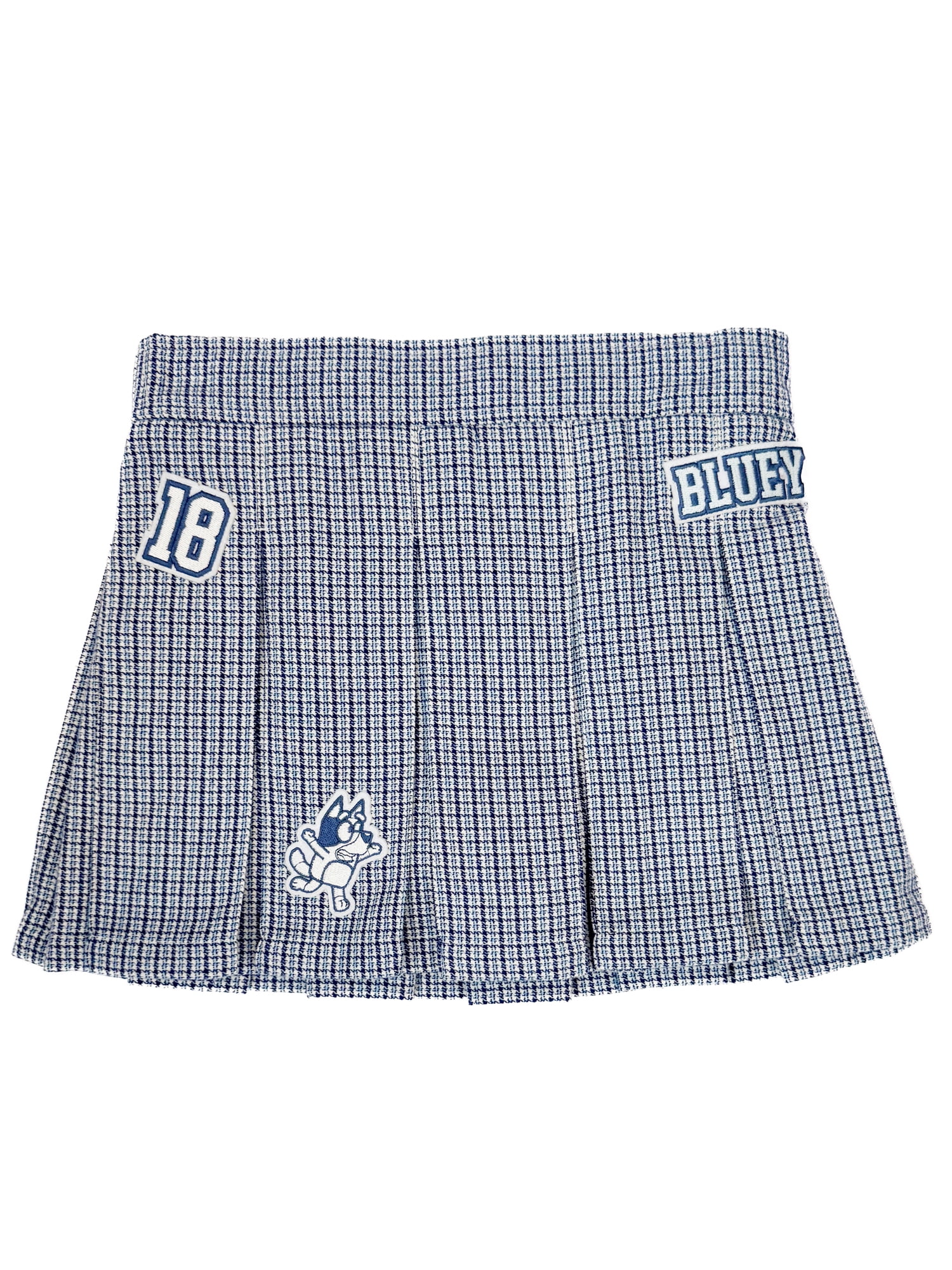 Bluey Girls Plaid Pleated Skirt with Patches, Sizes 4-16