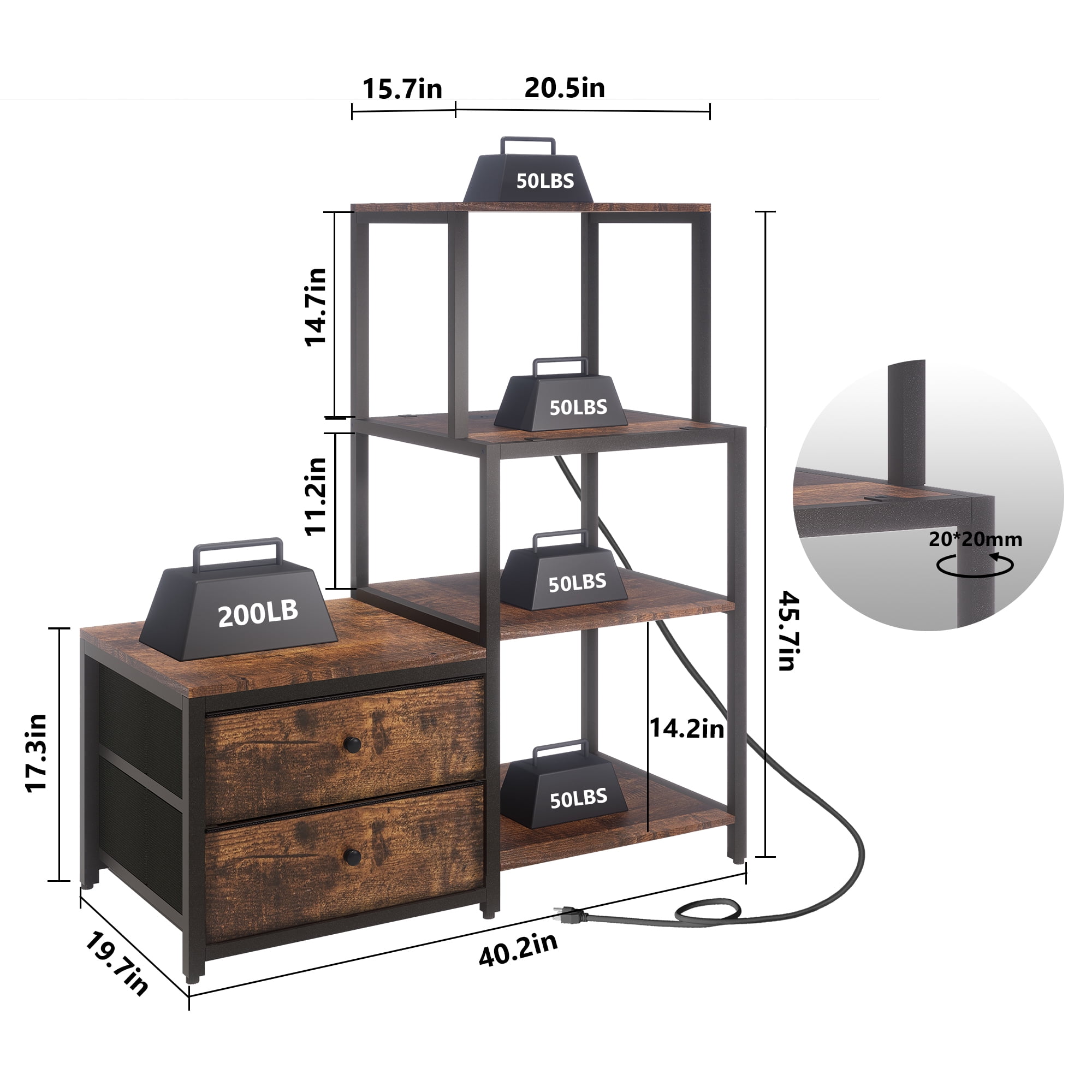 Cooday Mini Fridge Stand with Storage, Microwave and mini Fridge Stand with Power Outlet, Coffee Bar,Kitchen Baker,for Dorm,Office(Brown)