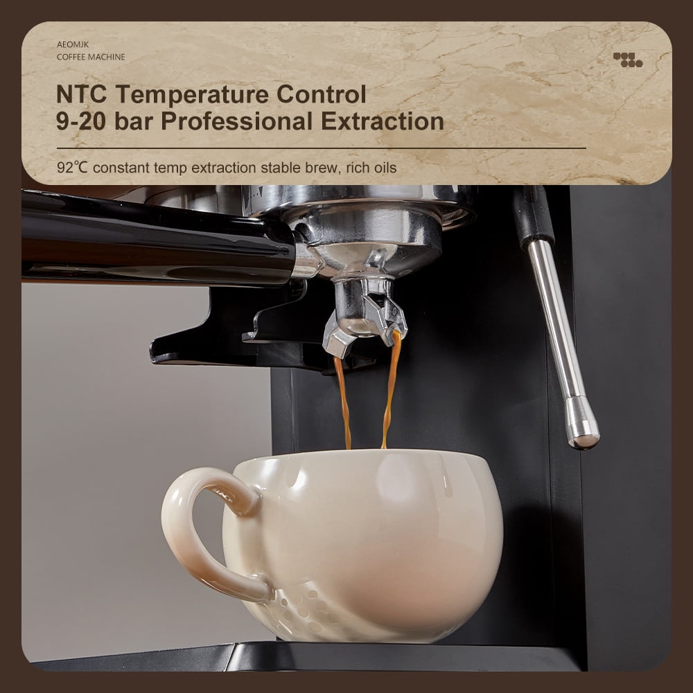 AEOMJK espresso machine with built-in grinder, capable of making both cold and hot coffee, retro design with lever switch, 20BAR pressure for extraction, steam wand for frothing milk, 1.8L removable
