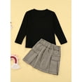 thumbnail image 4 of Qiylii Girl Clothes Set, Solid Color Long Sleeve Knitwear Top+Plaid Skirt, 4 of 8