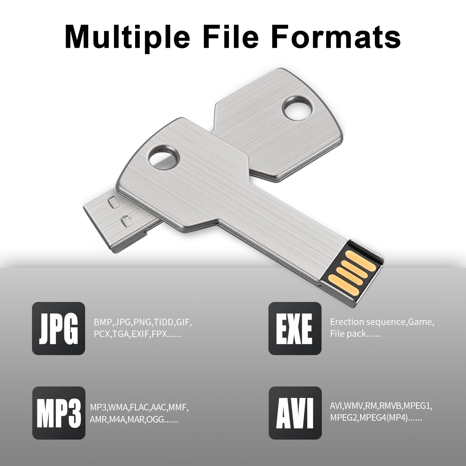 2Pack 64GB USB 2.0 Flash Drive for Key TOPESEL Metal Key Shape Thumb Drive Pen Drive Storage Silver
