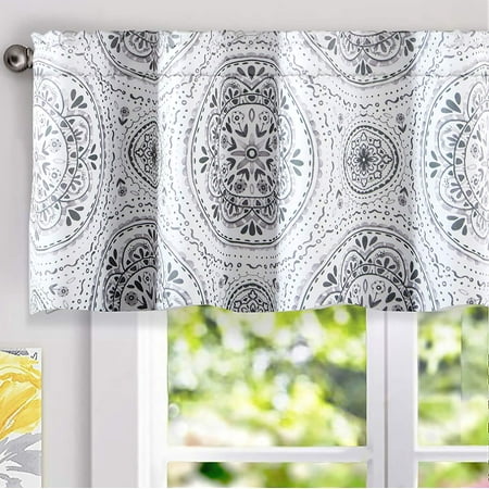 Medallion Rod Pocket Curtain DriftAway Lucia Medallion Pattern Lined Thermal Insulated Energy Saving Window Curtain Valance for Living Room, 2 Layer, Rod Pocket, 52