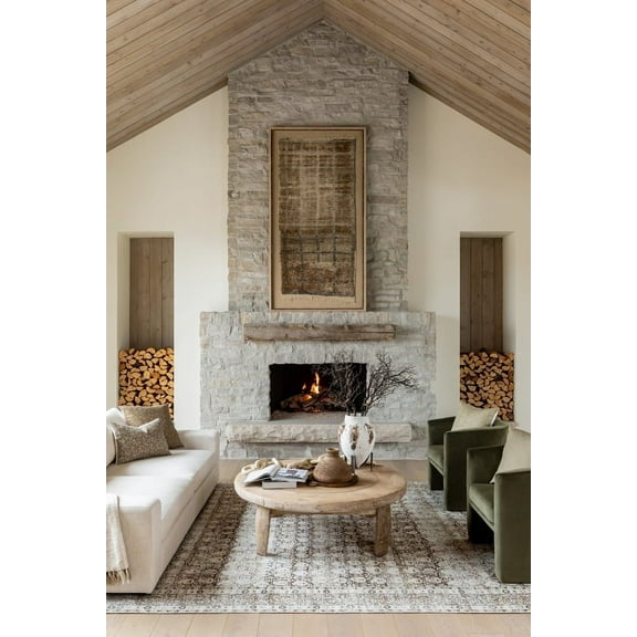 Livabliss x Vivir Lorelai Vintage Washable Area Rug, 5'3" x 7', Ivory/Brown, (5' x 7')