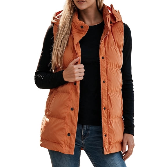 KICILVS Down Jacket Women Sleeveless Hooded Quilted Puffer Vest Winter Warm Thermal Full Zip Jacket with Pockets