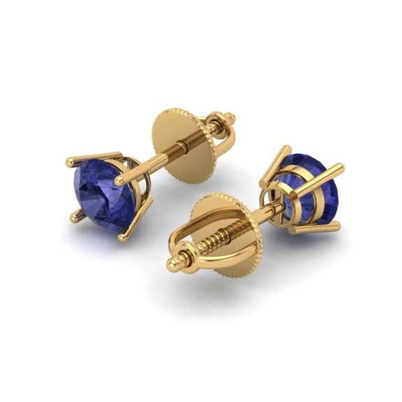 0.5 Ct Round Cut Studs Blue Tanzanite 18K Yellow Solid Solid Gold Everyday Dainty Earrings Screw Back