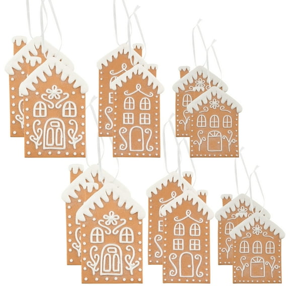 AuldHome Design Gingerbread House Christmas Ornaments (Set of 12), Large House Shaped Christmas Tree Cookie Decorations, 4-5 Inch Size