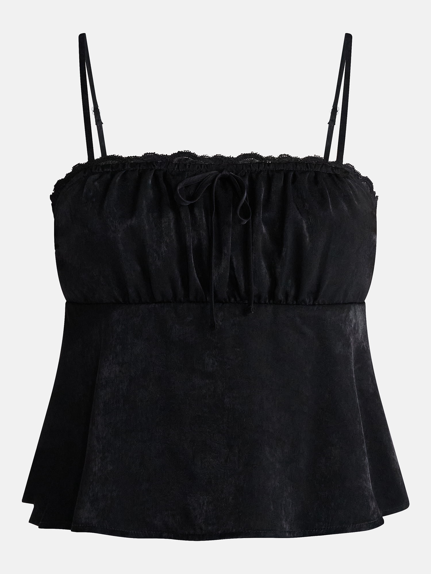 No Boundaries Satin Cami with Lace Trim and Tie, Women's
