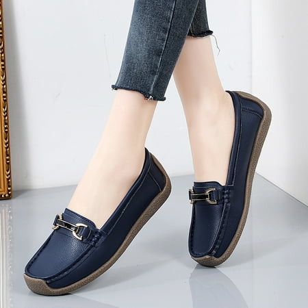

Women‘s Metal Buckle Decor Slip On Loafers Comfortable Solid Color Flat Moccasins Casual Non-slip Shoes