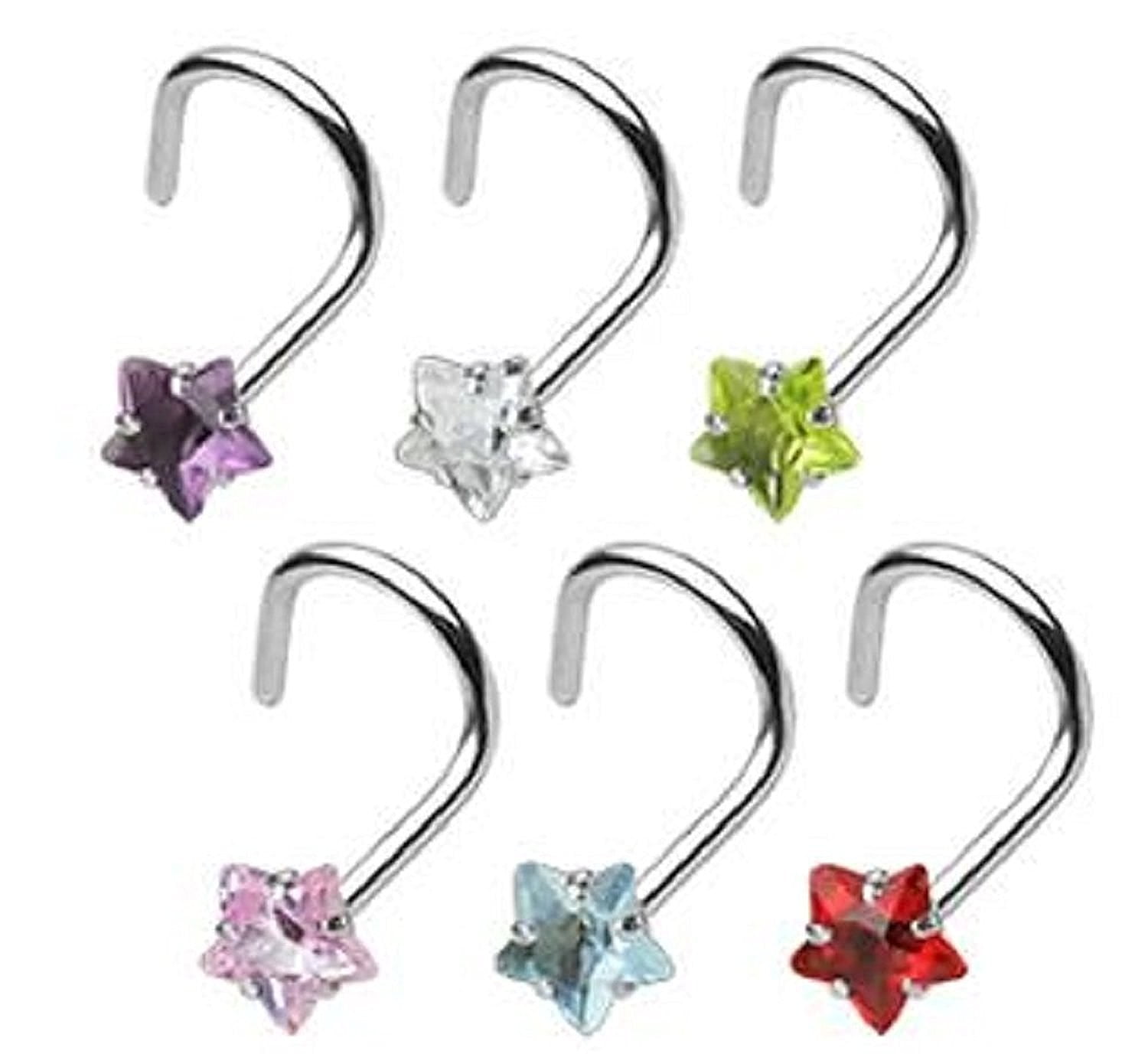 Nose Ring Star 3mm Prong Set Gem Surgical Steel Nose Screw 18 Gauge
