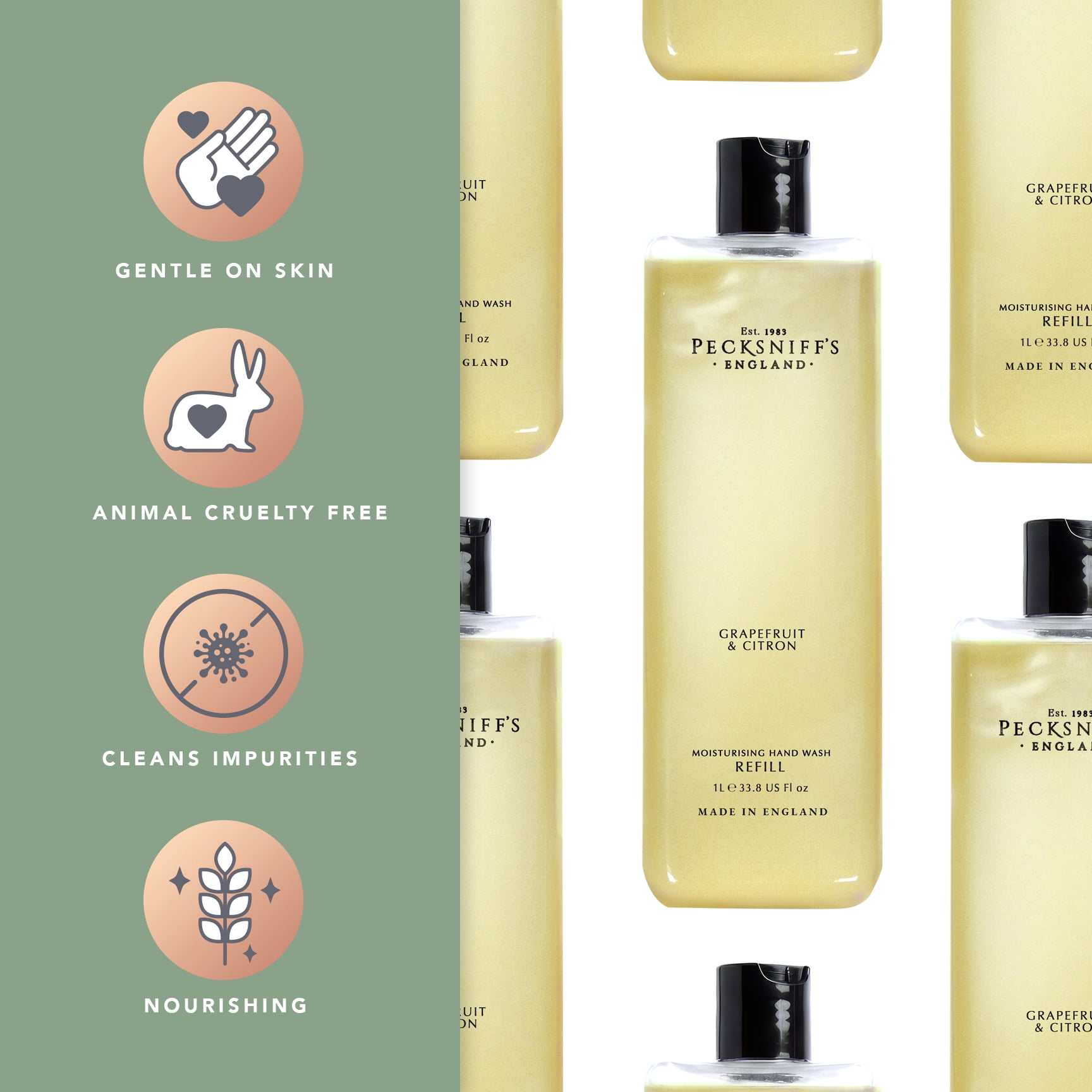 Pecksniff's Grapefruit & Citron Scented Moisturizing Hand Wash Refill | 1 L/1000 ml, 33.8 fl oz