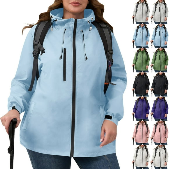 DDAPJ pyju Rain Jacket Women Plus Size Long Raincoat with Hood Waterproof Outdoor Trench Coat Black S
