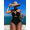 Black, variant on Ladies' cross pleated sexy hanging neck and exposed waist one-piece bikini swimsuit