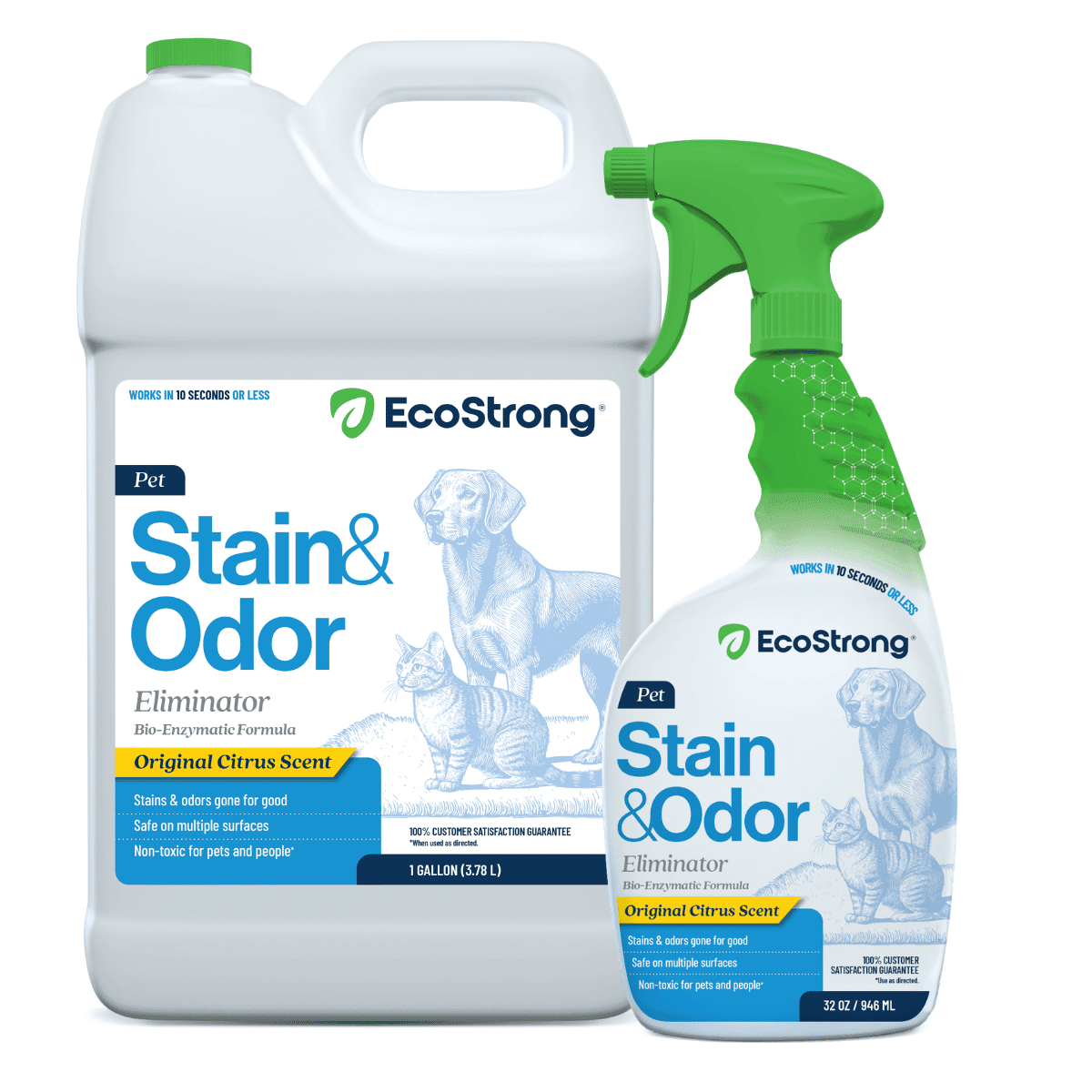 EcoStrong Enzymatic Pet Stain & Odor Remover for Cats & Dogs, 32 oz + 1 Gallon Jug, Citrus Scent