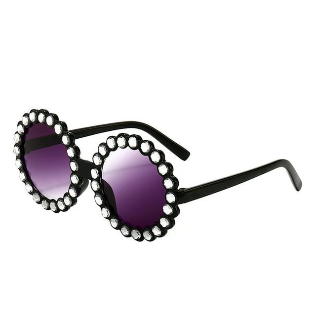 Kmbangi Kids Round Sunglasses, Bling Rhinestone Frame UV400 Protection Sunglasses for Girls Boys