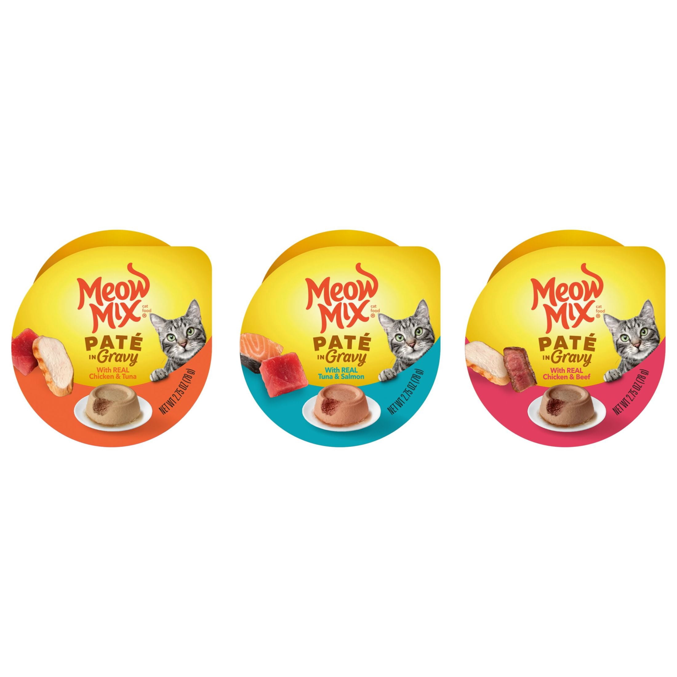 (4 pack) Meow Mix Pate in Gravy Surf n’ Turf Pates Variety pack, Wet Cat Food, 2.75 oz Cup, 12 pack
