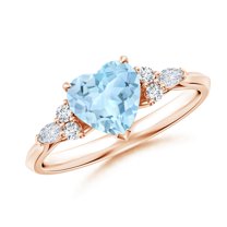 ANGARA Natural Heart-Shaped Aquamarine Side Stone Engagement Ring with Diamonds in 14K Rose Gold for Women (Size-7mm) | March Birthstone, Anniversary, Jewelry Gift for Women | Natural Aquamarine Ring