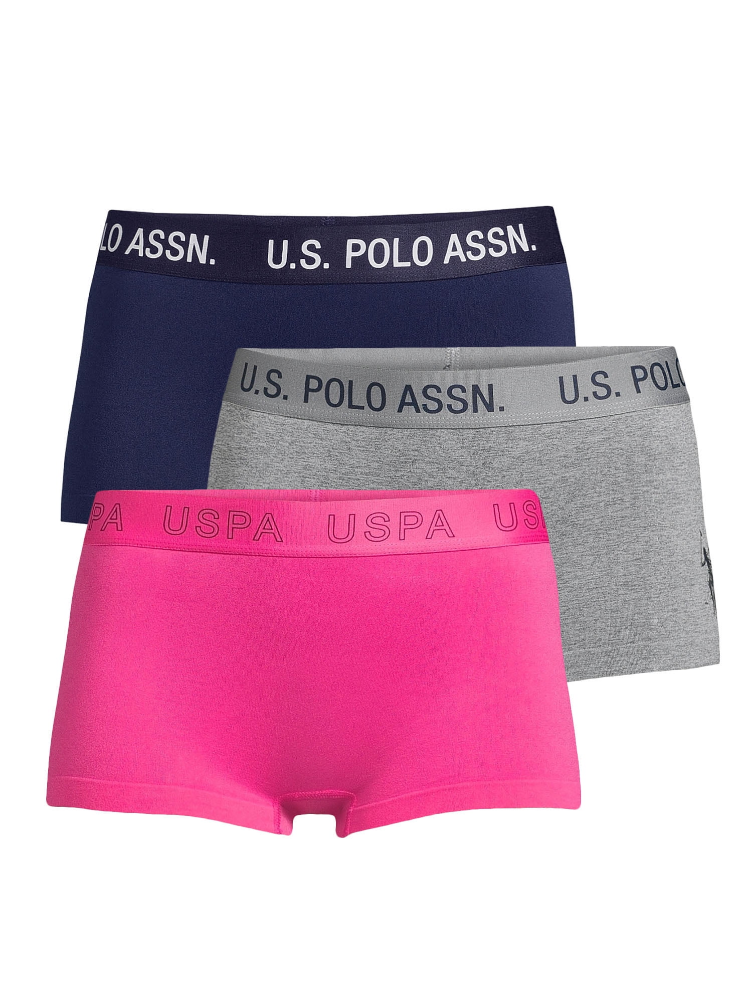 Polo Assn Womens Multi Pack Elastic Waist Cotton Lined Boyshort Panties U.S