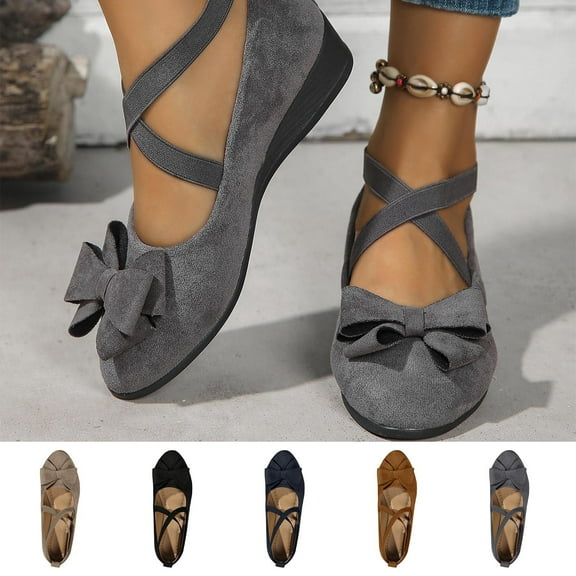 Hurxie Women Shoes Mouth Suede Casual Comfortable Bow Flat Slip on Low Heel Slope Shoes Black 43